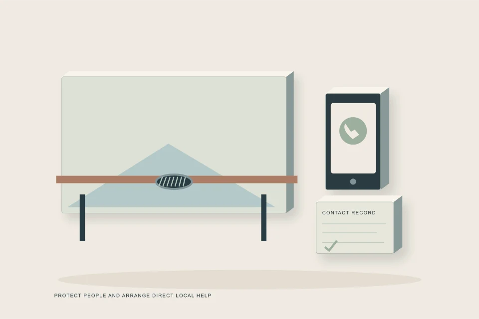 Conceptual illustration of restricted basement access with drain source phone and insurer record